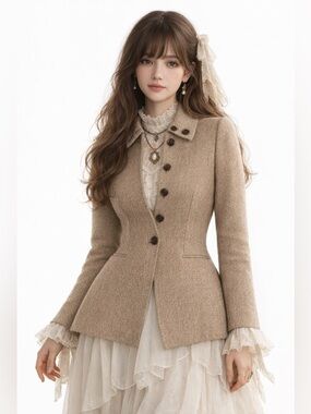 Carlisle Wool Tweed Herringbone Structured Longline Glen Plaid Blazer 4 Poetcore